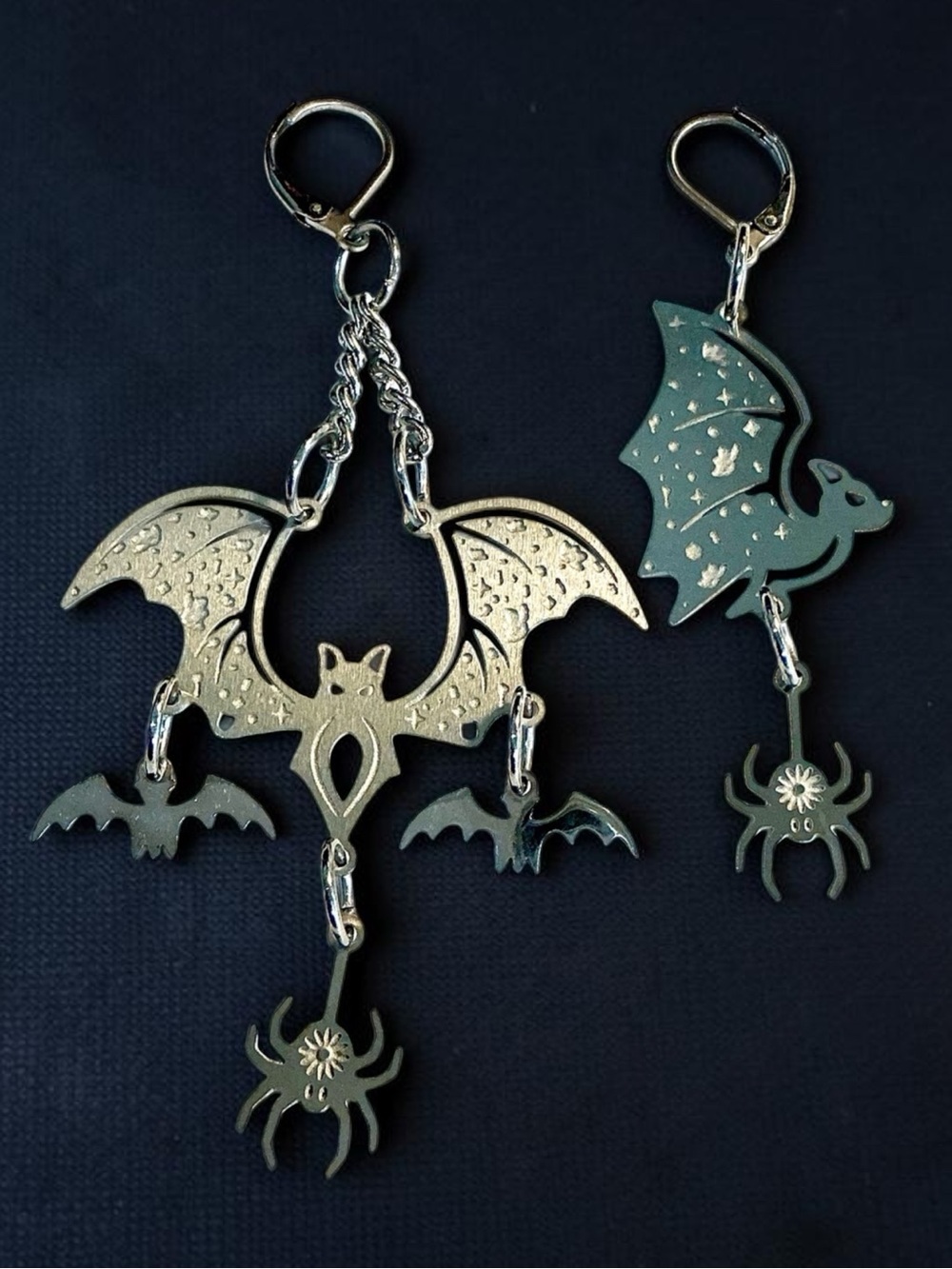 🆕 Bats and Spiders Laser Etched Dangle Earrings